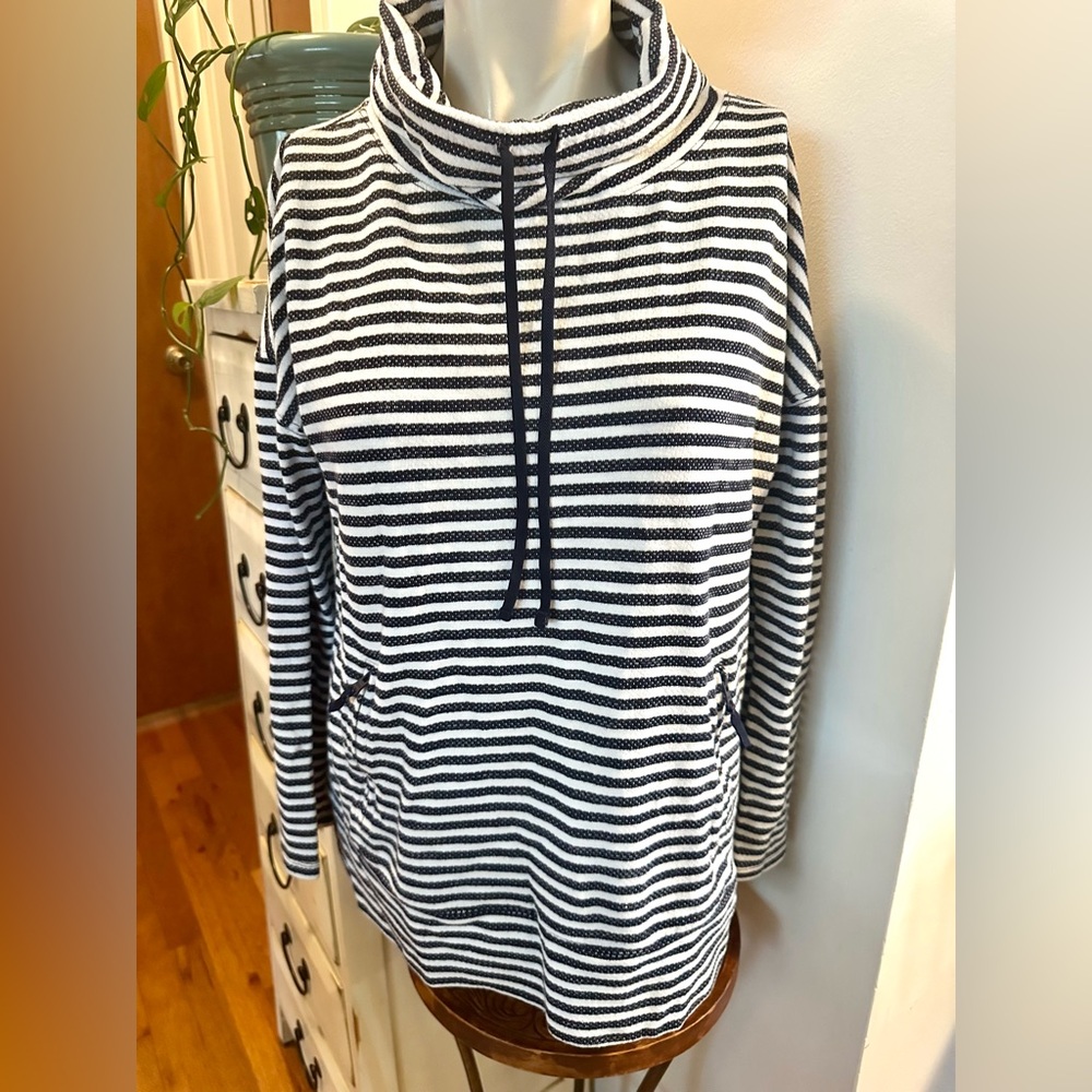 Talbot’s Striped Navy and White Pullover Cowl Neck